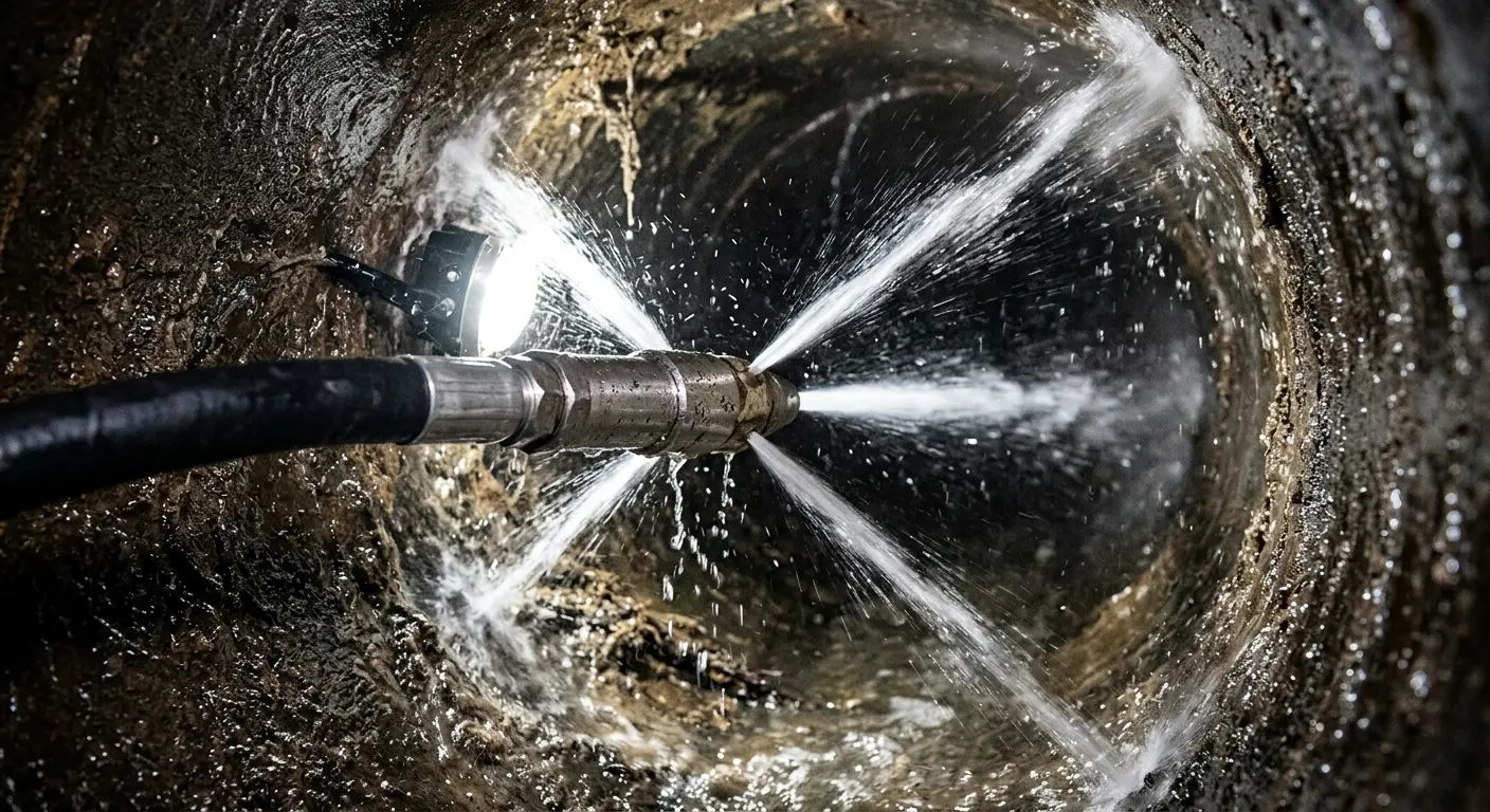 High-pressure hydro jetting nozzle cleaning sewer pipe for Sewer Cleanout in Elk Ridge